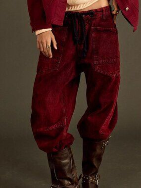 Free People We The Free Moxie Pull-On Barrel Jeans Vampiric Size 25 NWOT